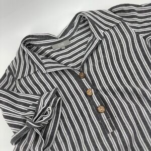 J GEE‎ Women L Gray White Striped Tie Sleeve Shirt Dress Gauzy